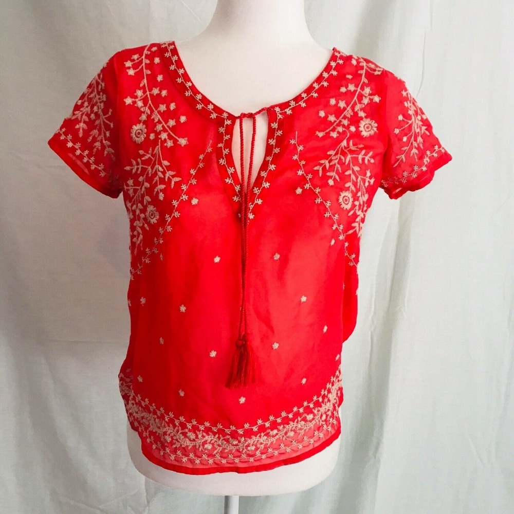 American Eagle XXS Blouse Boho Indian Tie Neck